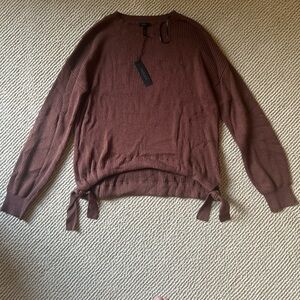 Chic Brown Crew Neck Sweater with Tie Details